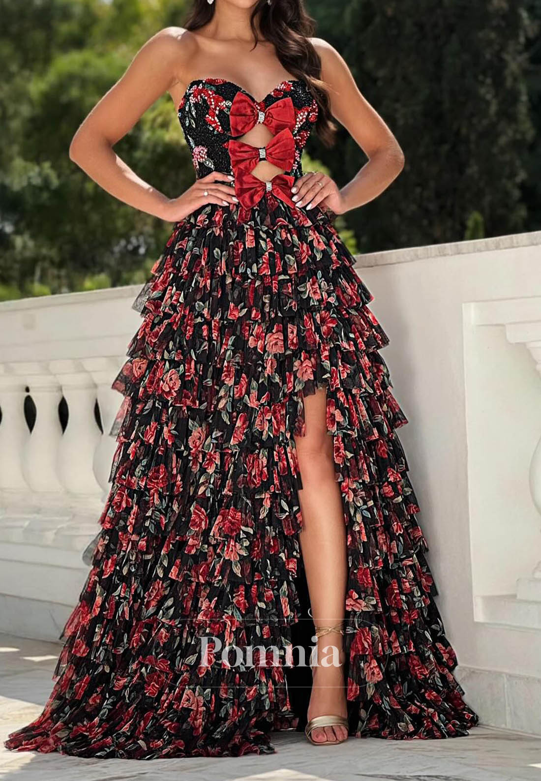 Charming A-Line Sweetheart Sleeveless Slit Ruffles Prom Dress