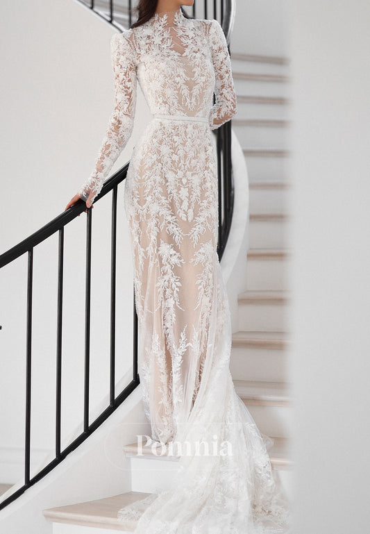 Charming Long Sleeves Empire-Waist A-Line Lace Wedding Dress