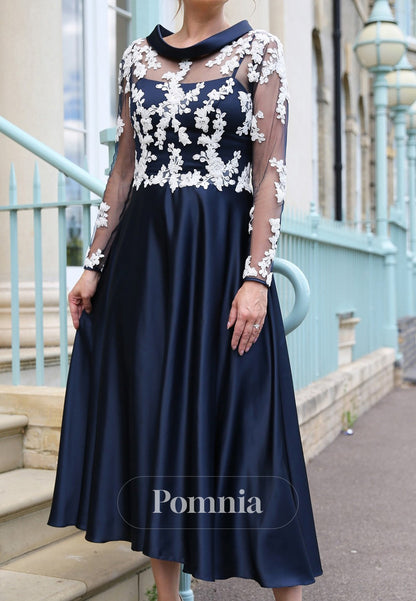 Charming Long Sleeves Scoop Appliques  Mother of the Bride Dress