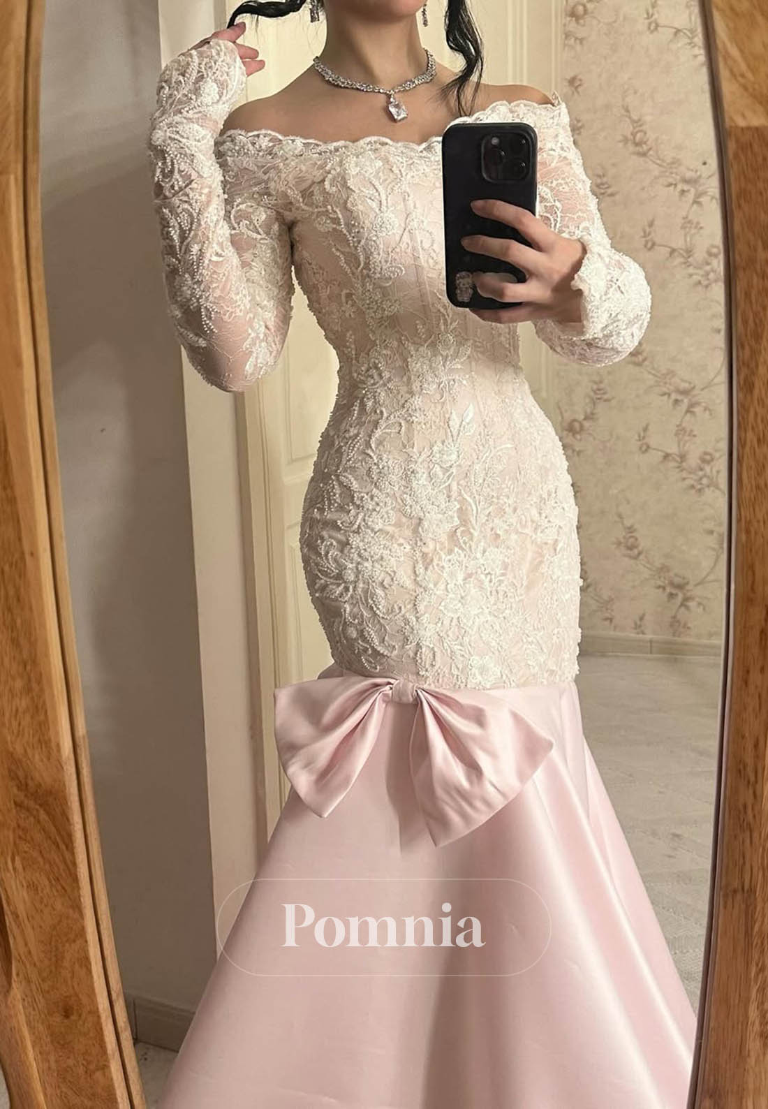 Charming Long Sleeves Square Lace Prom Dress