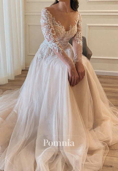 Charming Long Sleeves Sweetheart A-Line Lace Wedding Dress