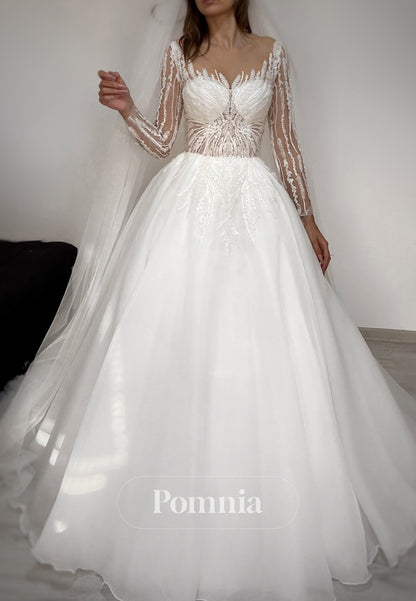 Charming Long Sleeves Sweetheart A-Line Lace Wedding Dress