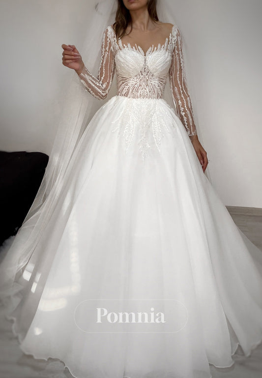 Charming Long Sleeves Sweetheart A-Line Lace Wedding Dress
