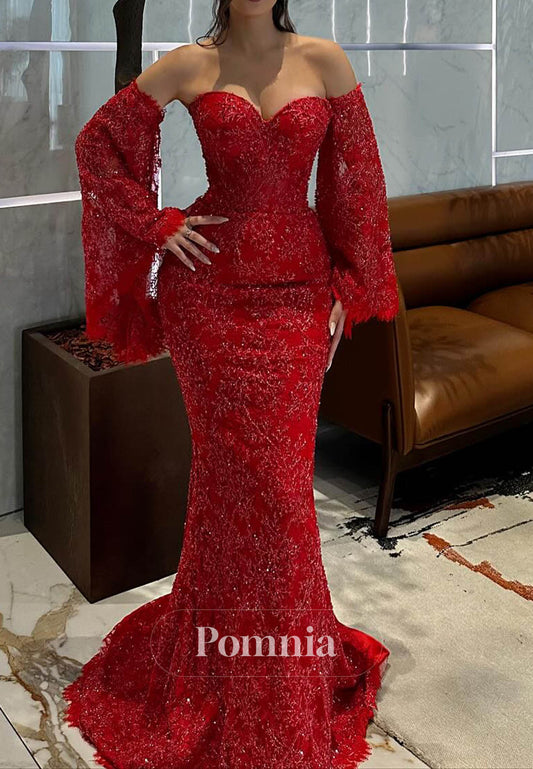 Charming Off-Shoulder Long Sleeves Mermaid Prom Dress