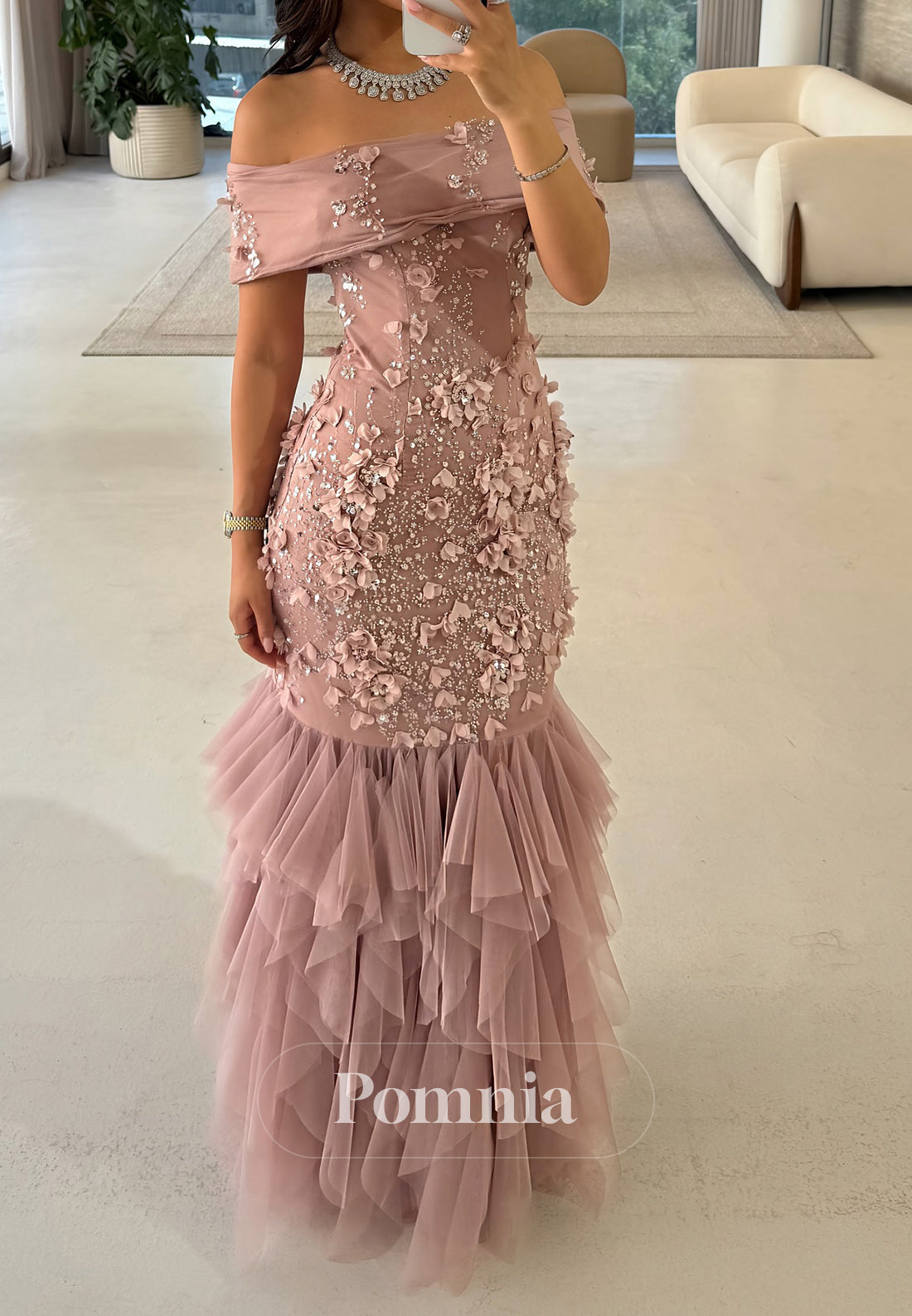 Charming Off-Shoulder Sequins Ruffles Evening Dress