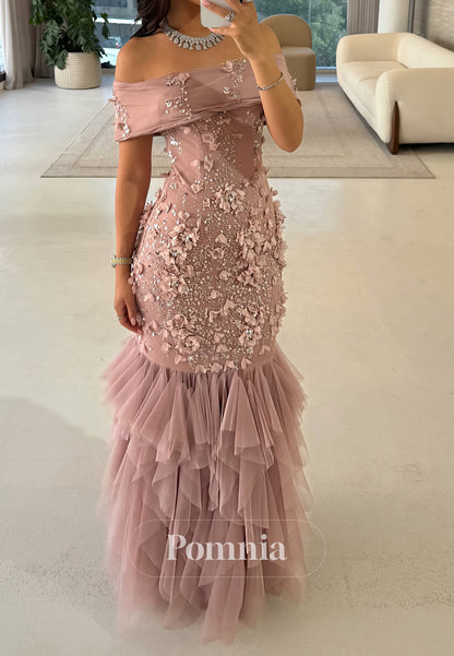 Charming Off-Shoulder Sequins Ruffles Evening Dress