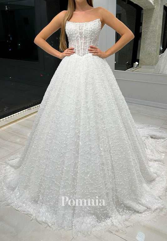 Charming Sleeveless Strapless Corset Tulle A-Line Wedding Dress