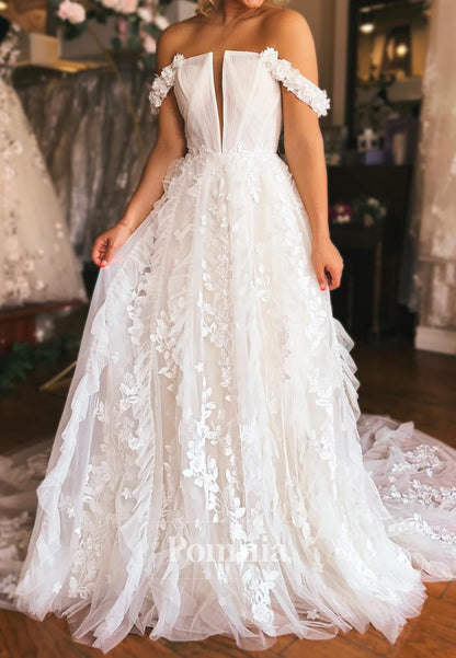 Charming Sleeveless Strapless Floral Appliques Wedding Dress