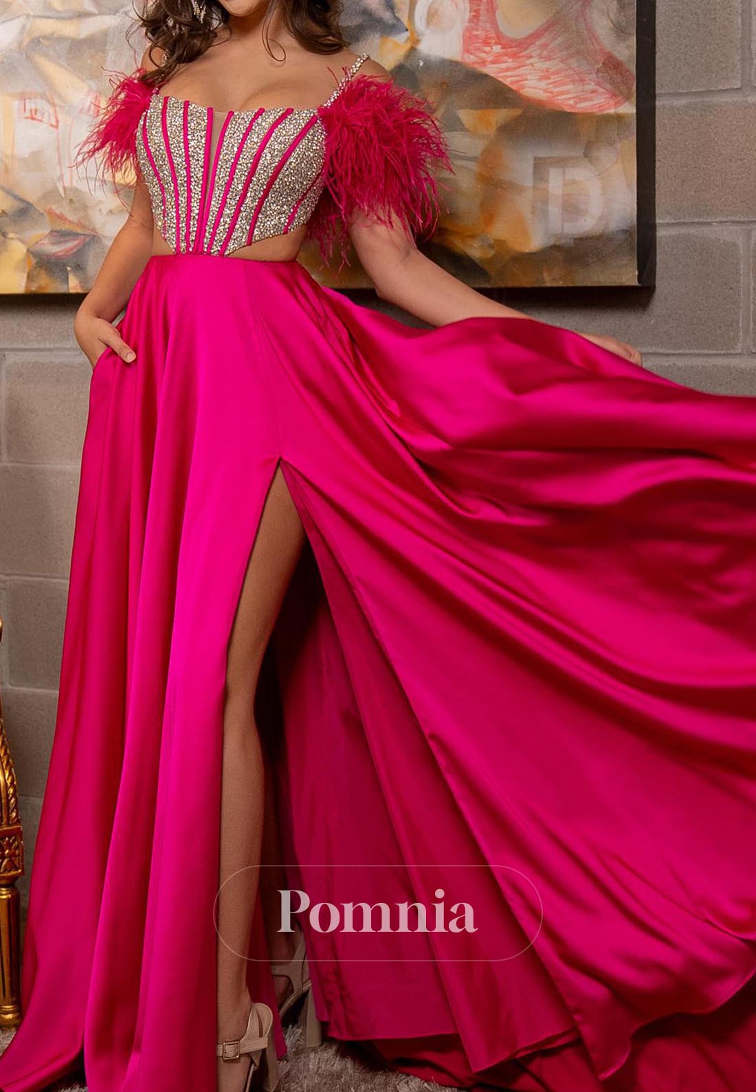 Charming Spaghetti Straps Scoop Feathers Prom Dress