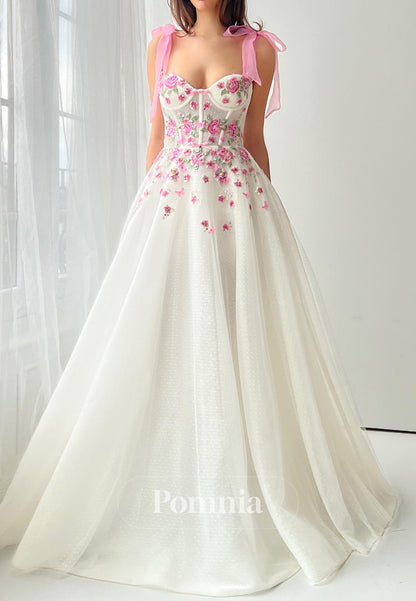 Charming Spaghetti Straps Square Appliques Evening Dress