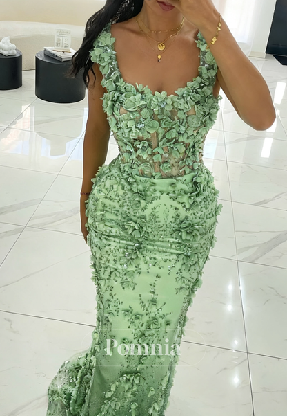 Charming Spaghetti Straps Square Appliques Prom Dress