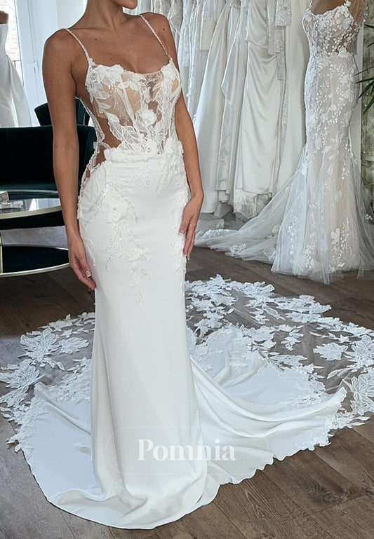 Charming Spaghetti Straps Sweetheart Appliques Wedding Dress