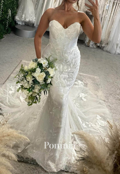 Charming Sweetheart Sleeveless Floral Appliques Mermaid Wedding Dress
