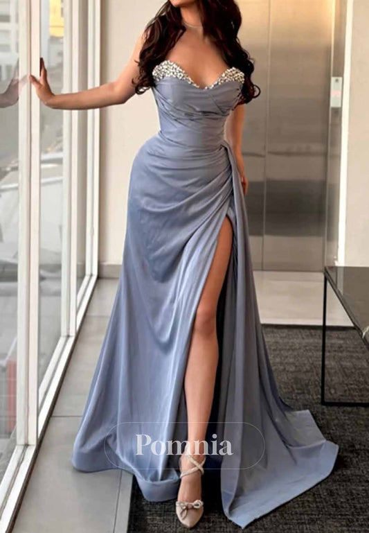 Charming Sweetheart Slit Mermaid Backless Long Prom Dress