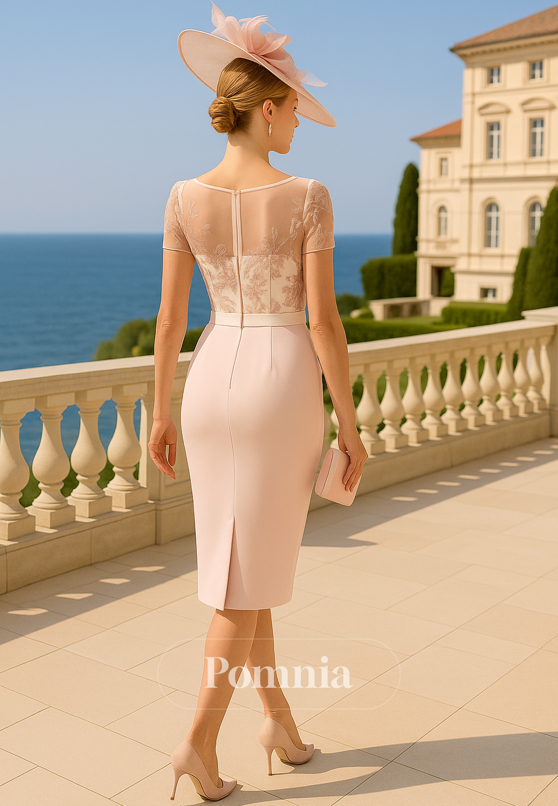 Rose Petal Short Sleeves Scoop Empire-Waist Corset Mother of the Bride Dress