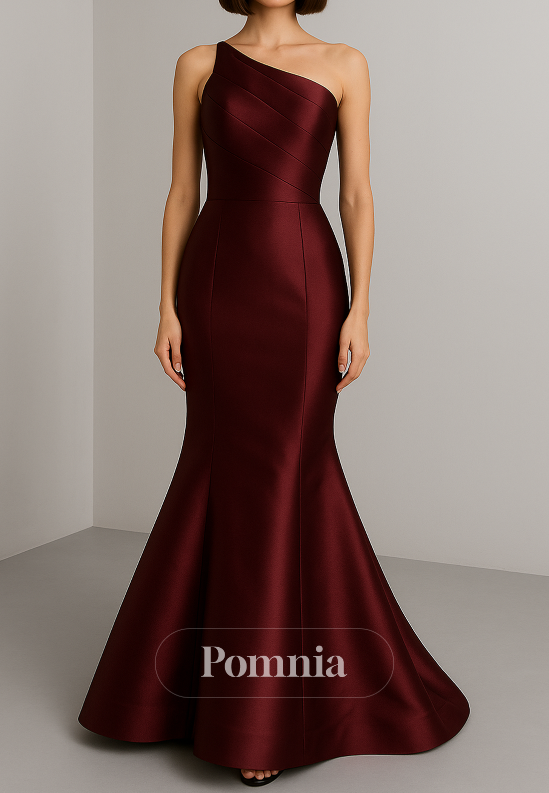 Cabernet One Shoulder Sleeveless Mermaid Evening Dress