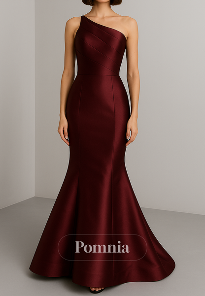 Cabernet One Shoulder Sleeveless Mermaid Evening Dress