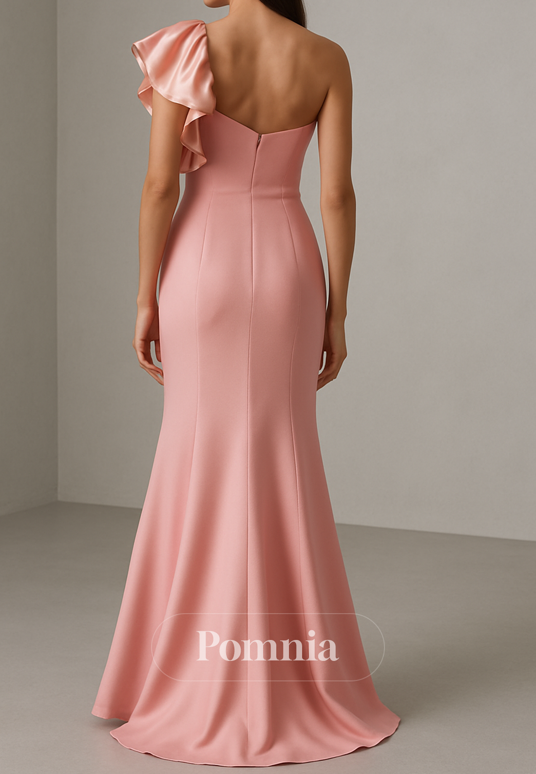 Blushing Pink One Shoulder Sleeveless A-Line Evening Dress