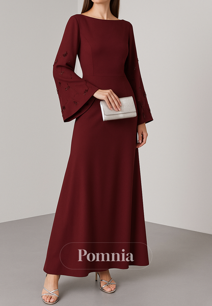 Simple Long Sleeves Scoop A-Line Evening Dress