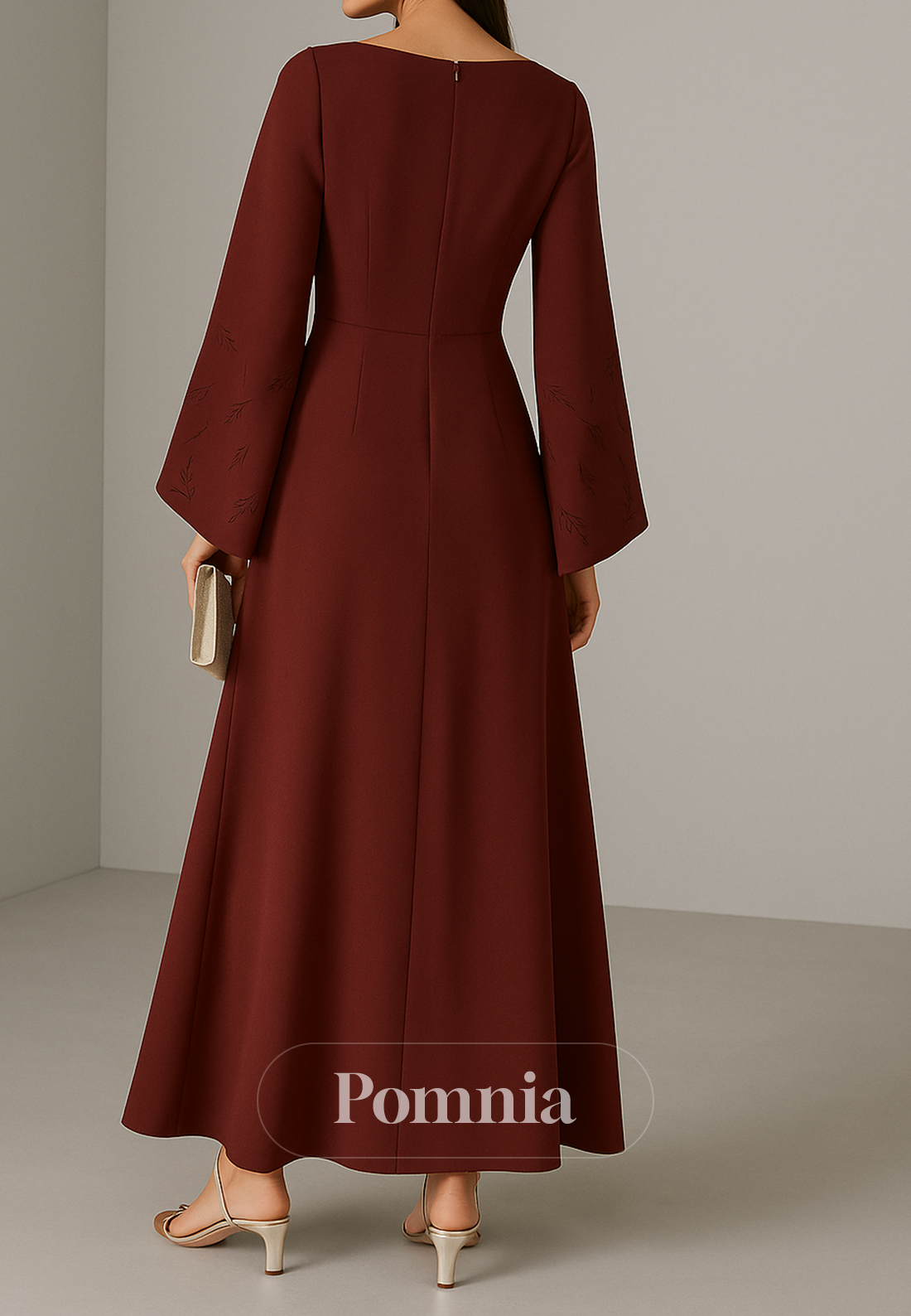 Simple Long Sleeves Scoop A-Line Evening Dress