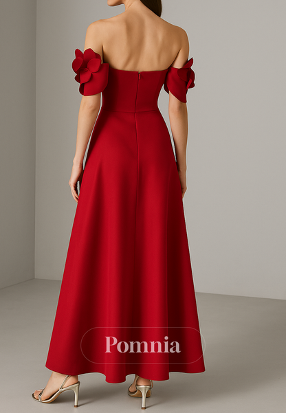 Red Off-Shoulder Sleeveless Slit Appliques Evening Dress
