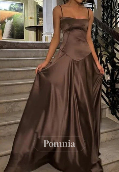Chic A Line Spaghetti Straps Brown Party Dress with Ruffles