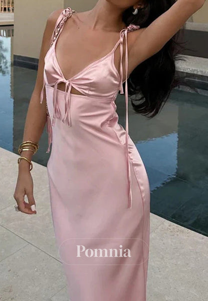 Chic Sheath Spaghetti Straps Pink Long Prom Dress