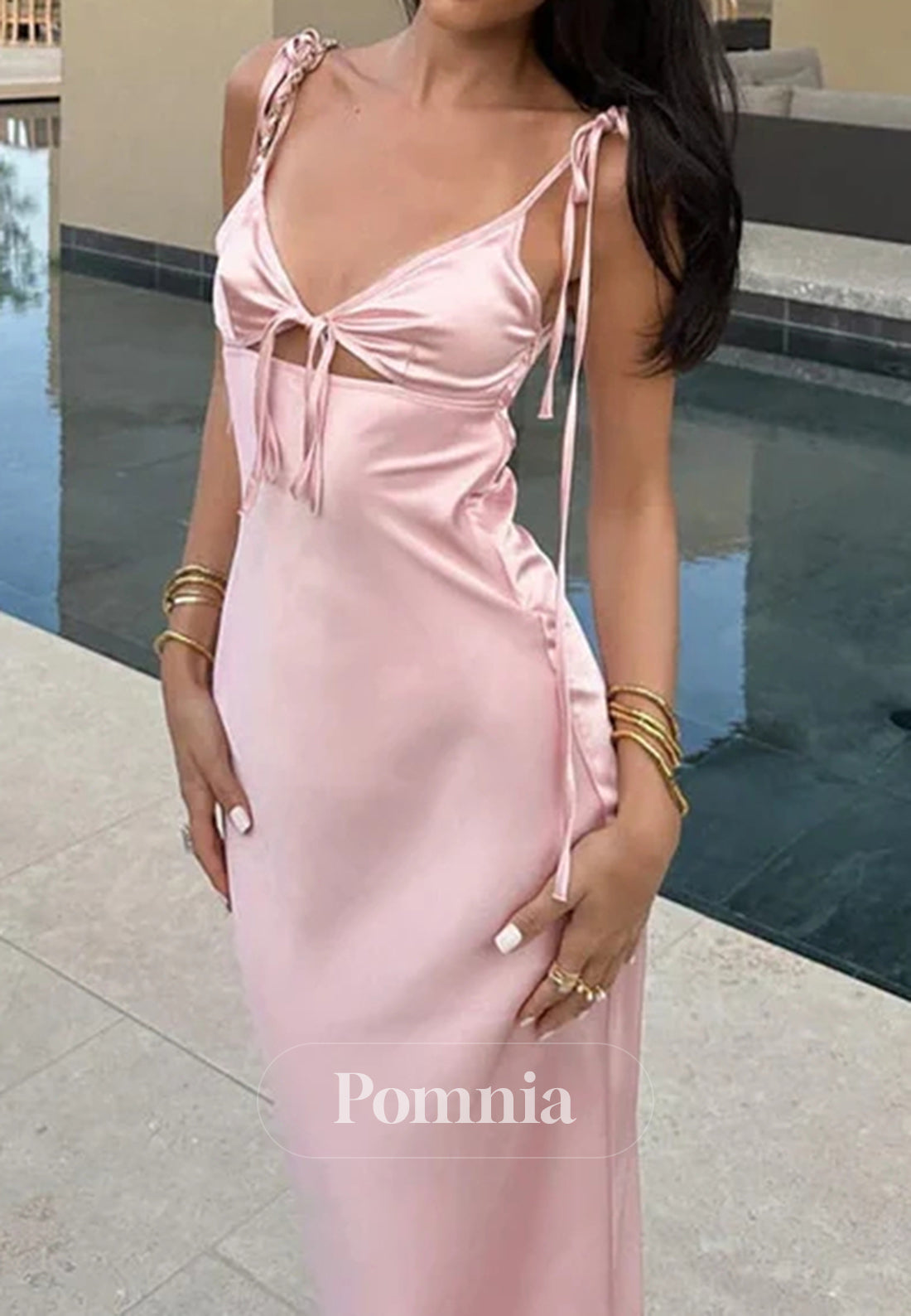 Chic Sheath Spaghetti Straps Pink Long Prom Dress
