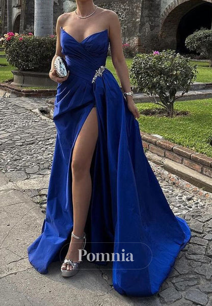 Classic A Line Sweetheart Royal Blue Long Prom Dress with Split Front
