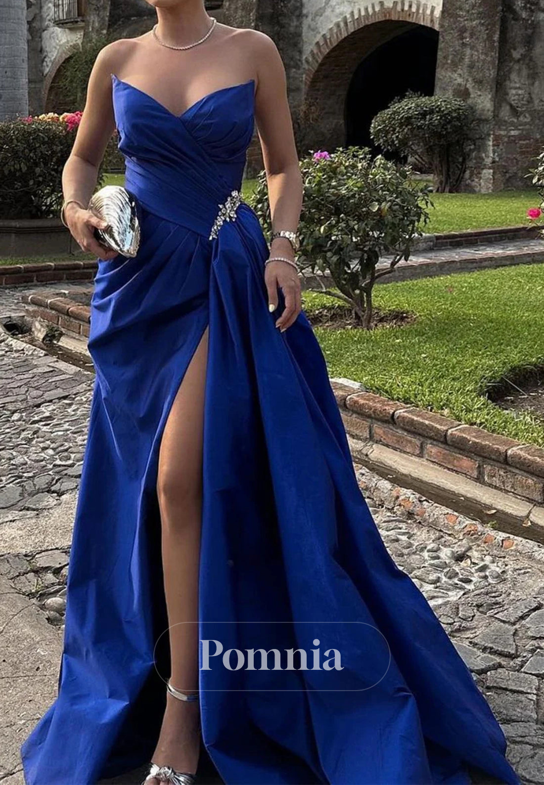 Classic A Line Sweetheart Royal Blue Long Prom Dress with Split Front