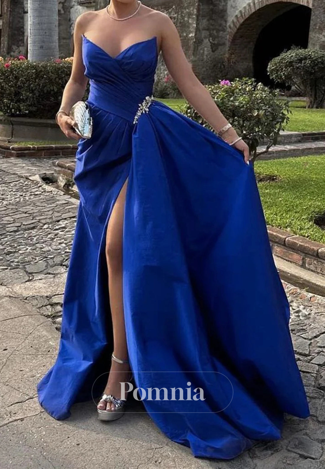 Classic A Line Sweetheart Royal Blue Long Prom Dress with Split Front