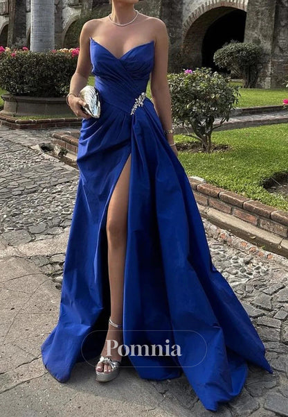 Classic A Line Sweetheart Royal Blue Long Prom Dress with Split Front