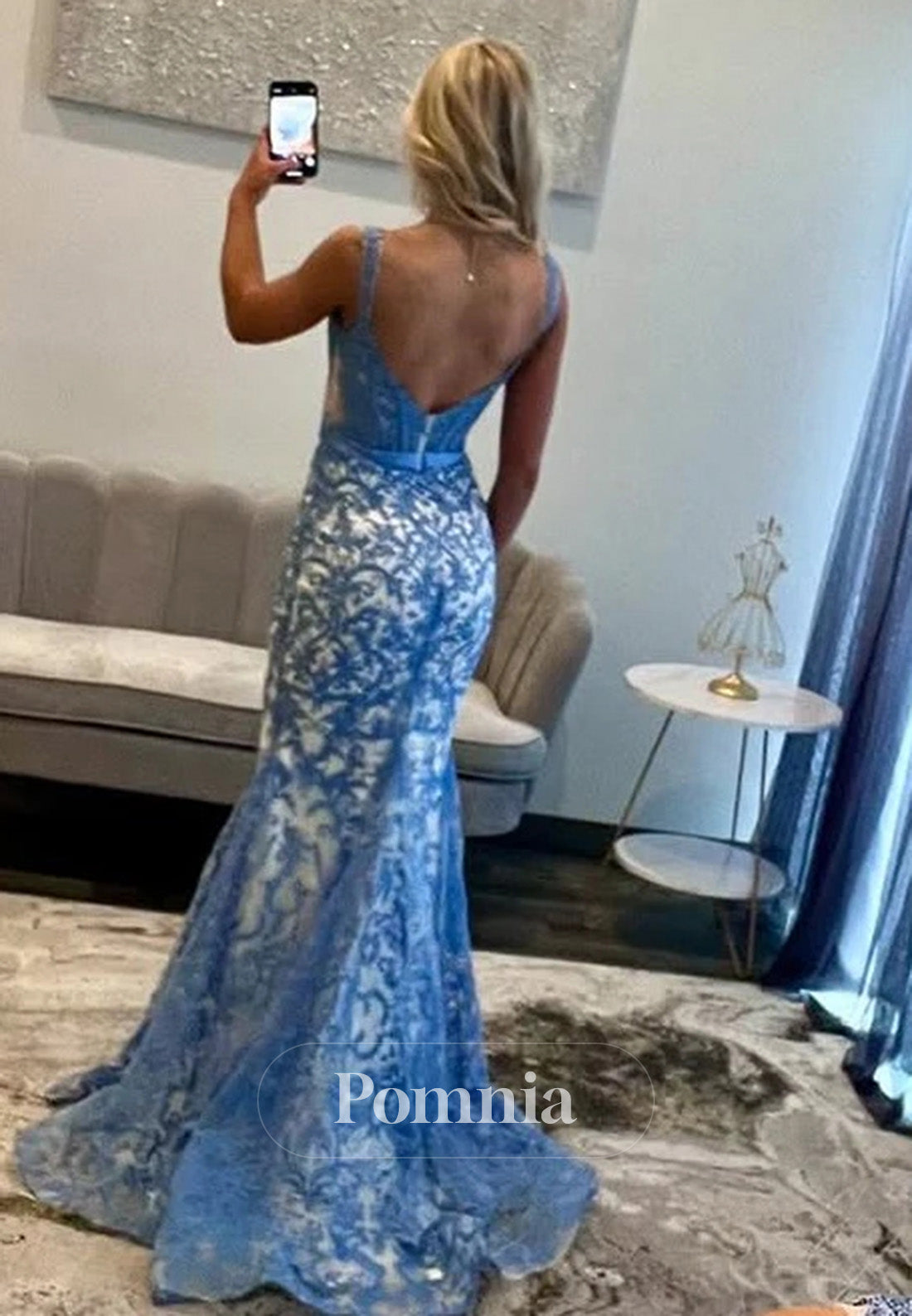 Classy Trumpet Lace Appliques Straps Long Prom Dress with Bow