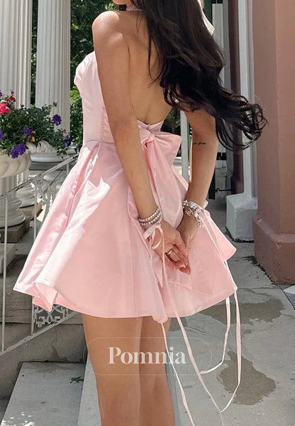 Cute A Line Sweetheart Pink Short Homecoming Dress with Bowknot