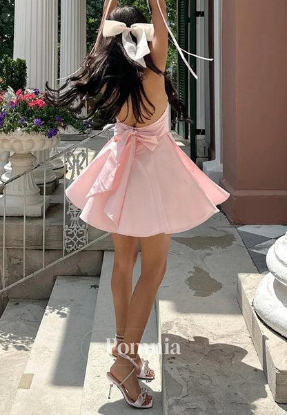 Cute A Line Sweetheart Pink Short Homecoming Dress with Bowknot