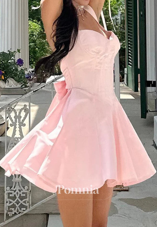Cute A Line Sweetheart Pink Short Homecoming Dress with Bowknot