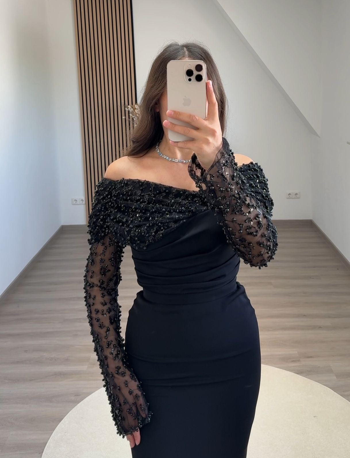 Long Sleeves Off-Shoulder Ruched Evening Dress