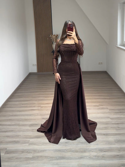 Black Long Sleeves Off-Shoulder Corset Sheath Prom Dress