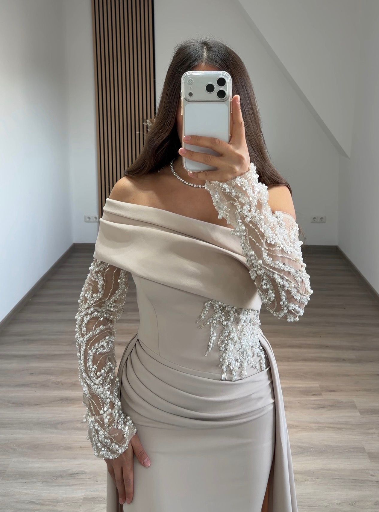 Charming Long Sleeves Square SweepTrain Evening Dress