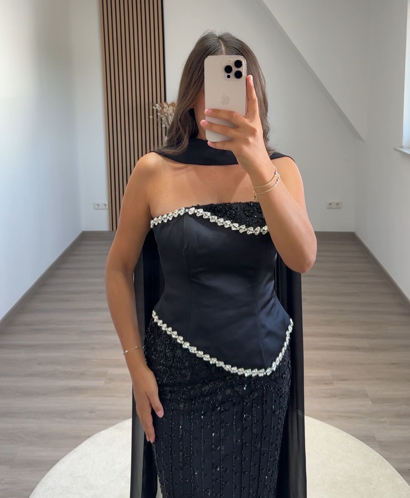 Scoop Prom Dress with Pearls Corset Evening Party Dress