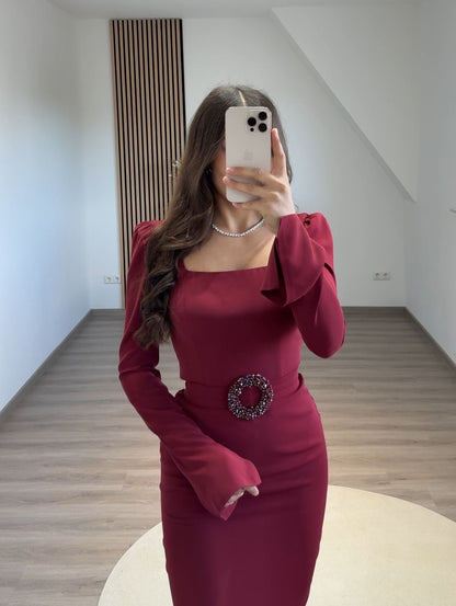 A-Line Long Sleeves Square Evening Dress