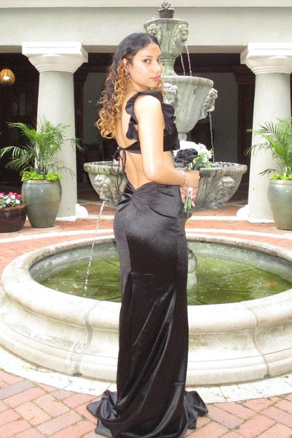 Two Piece Black Handmade Flower Mermaid Dress