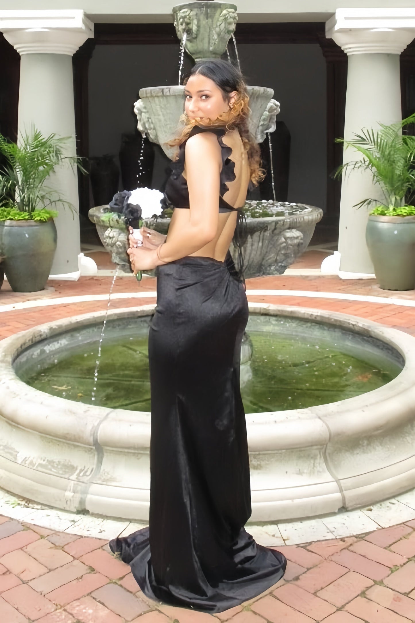 Two Piece Black Handmade Flower Mermaid Dress