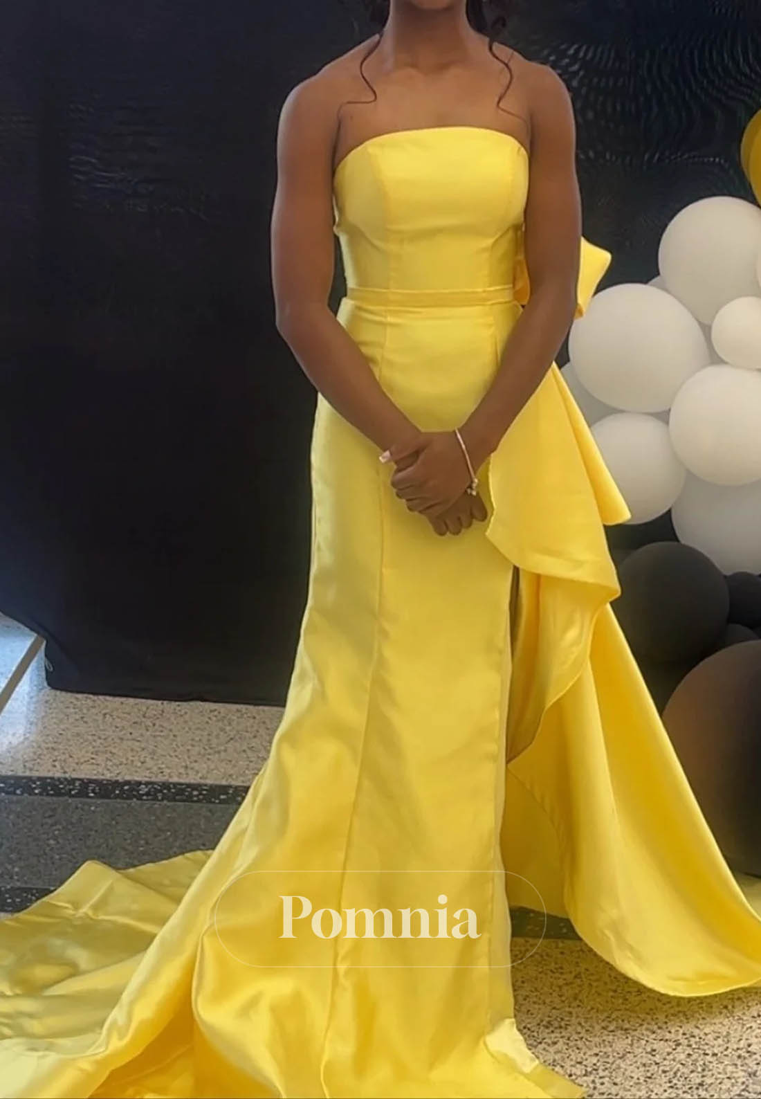 Daffodil A-Line Sleeveless Strapless Slit Bowknot Prom Dress