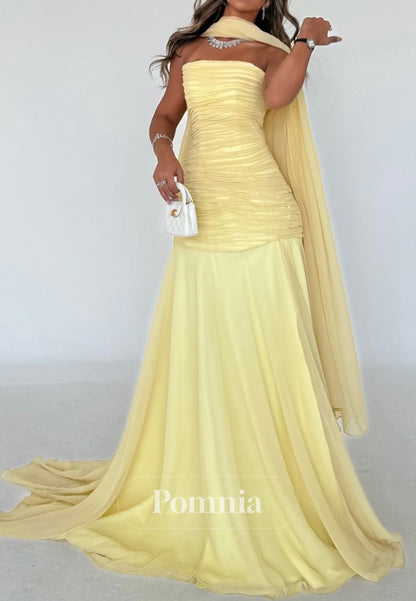 Daffodil A-Line Strapless Sleeveless Ruched Evening Dress