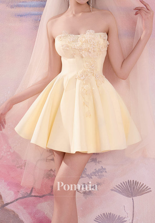 Daffodil A-Line Strapless Sleeveless Short Homecoming Dress