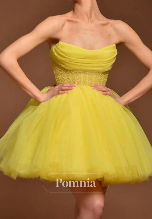 Daffodil A-Line Strapless Sleeveless Short Homecoming Dress