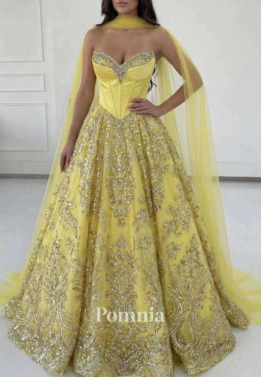 Daffodil A-Line Sweetheart Appliques Prom Dress