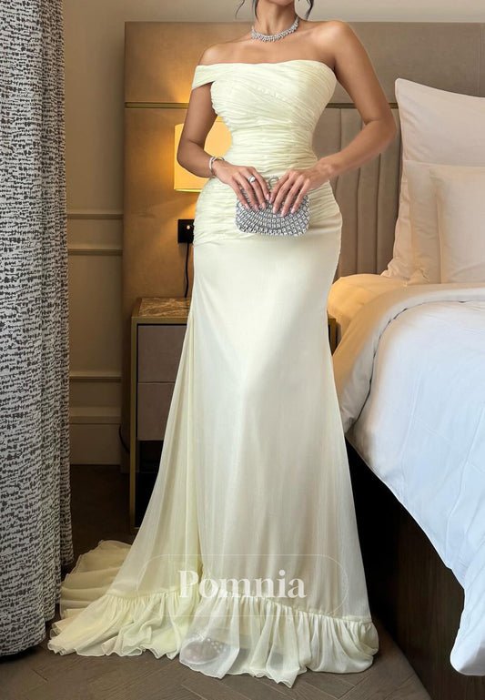 Daffodil One Shoulder Sleeveless Ruched A-Line Prom Dress