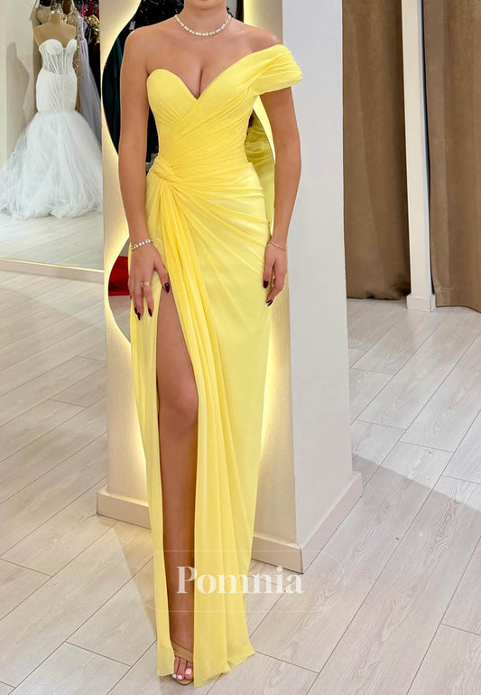 Daffodil Sleeveless Sweetheart Slit Ruched Prom Dress